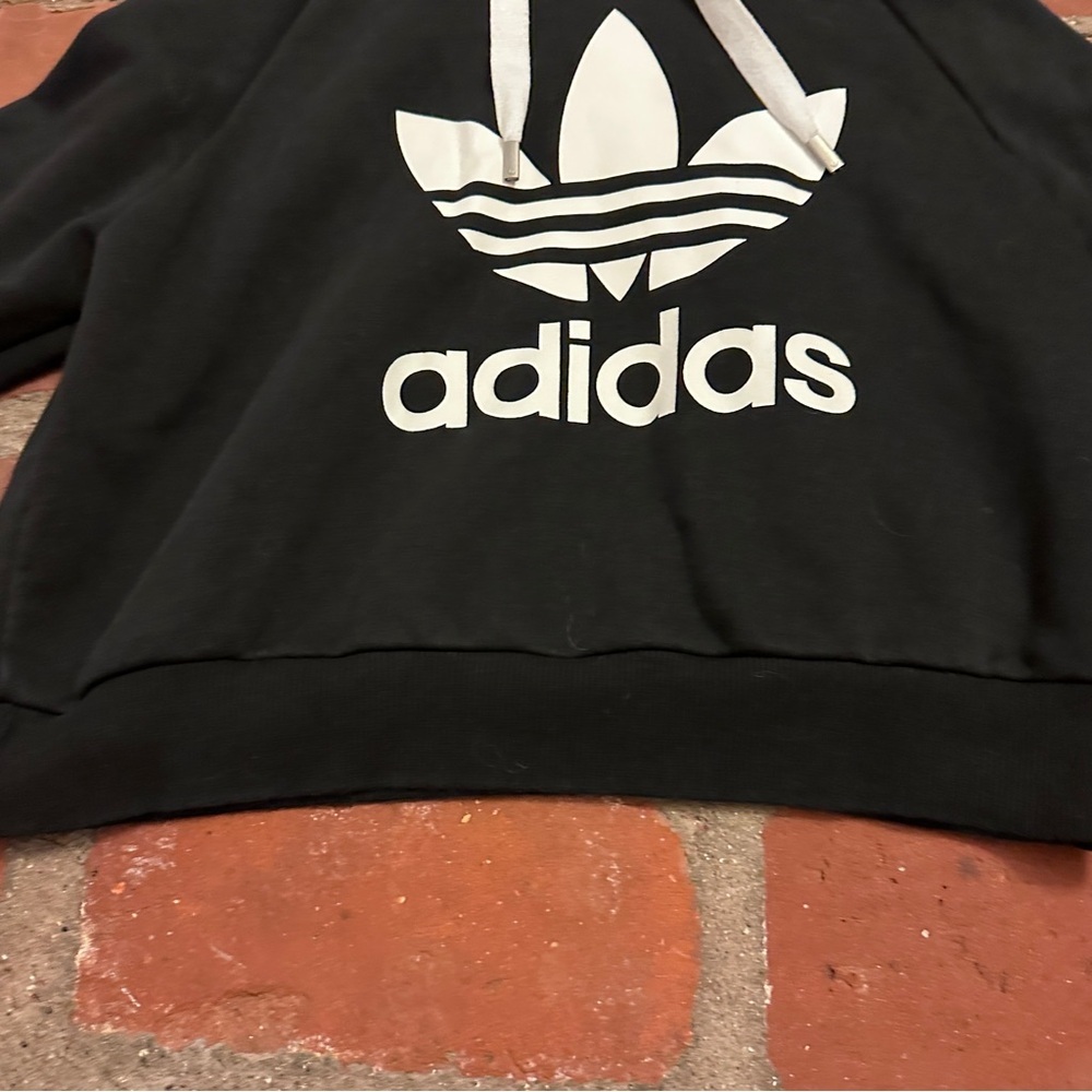 Adidas Trefoil Logo Cropped Hoodie Black White Womens Small Long Sleeve Cotton - Picture 4 of 16